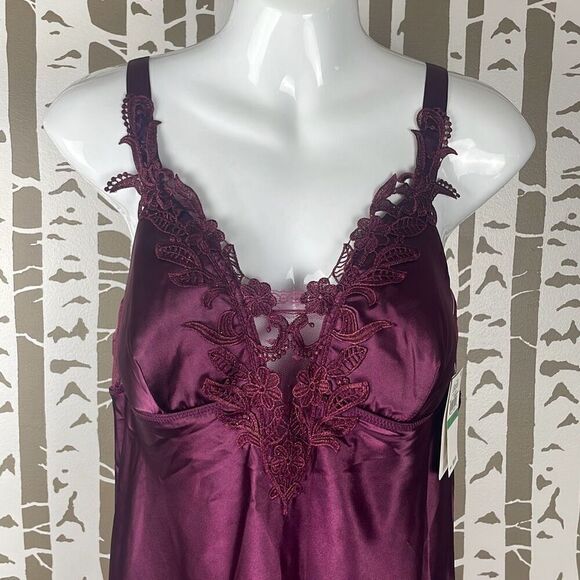Flora Nikrooz Bordeaux Satin Maxi Slip Dress L $66 NEW - Picture 2 of 8